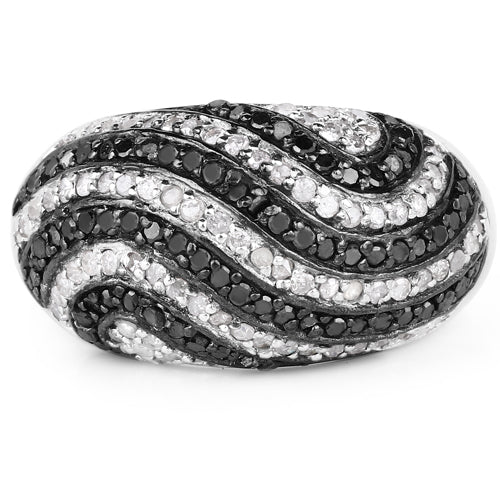 1.26 Carat Genuine Black Diamond and White Diamond .925 Sterling Silver Ring