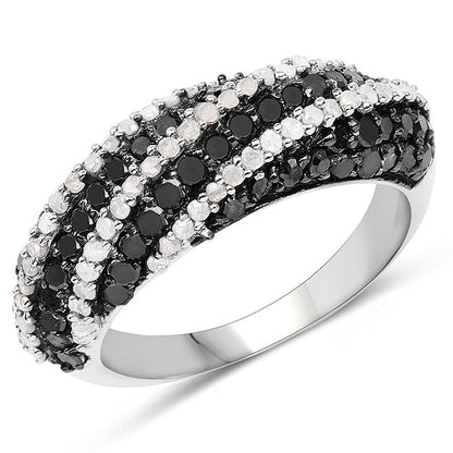 1.25 Carat Genuine Black Diamond & White Diamond .925 Sterling Silver Ring