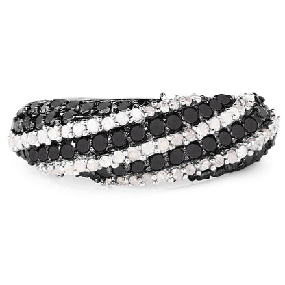 1.25 Carat Genuine Black Diamond & White Diamond .925 Sterling Silver Ring