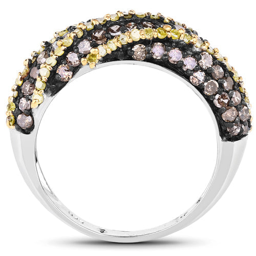1.25 Carat Genuine Champagne Diamond and Yellow Diamond .925 Sterling Silver Ring