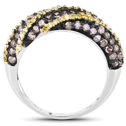 1.25 Carat Genuine Champagne Diamond and Yellow Diamond .925 Sterling Silver Ring