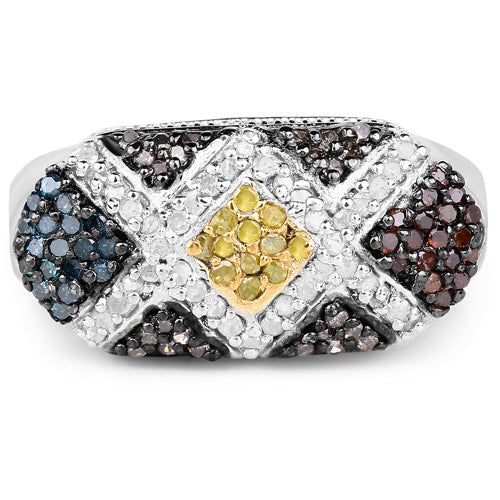 0.61 Carat Genuine Multi Diamond .925 Sterling Silver Ring