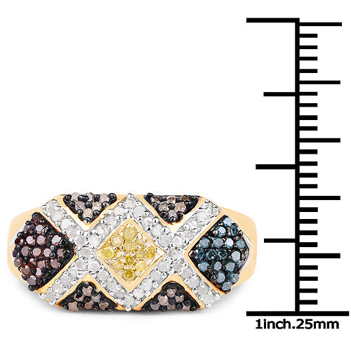 14K Yellow Gold Plated 0.61 Carat Genuine Multi Diamond .925 Sterling Silver Ring