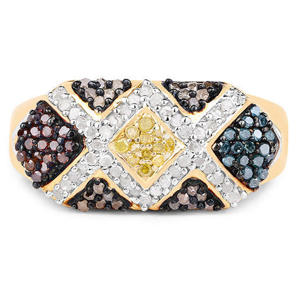 14K Yellow Gold Plated 0.61 Carat Genuine Multi Diamond .925 Sterling Silver Ring