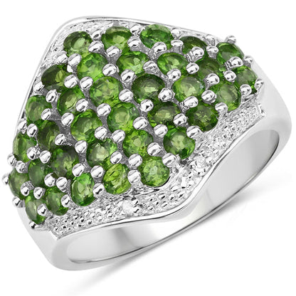 2.41 Carat Genuine Chrome Diopside and White Topaz .925 Sterling Silver Ring