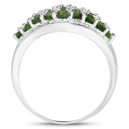 2.41 Carat Genuine Chrome Diopside and White Topaz .925 Sterling Silver Ring