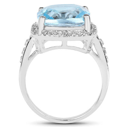 7.18 Carat Genuine Blue Topaz and White Topaz .925 Sterling Silver Ring