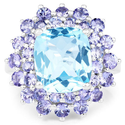 11.22 Carat Genuine Blue Topaz and Tanzanite .925 Sterling Silver Ring