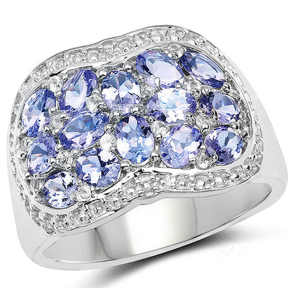 2.62 Carat Genuine Tanzanite and White Topaz .925 Sterling Silver Ring