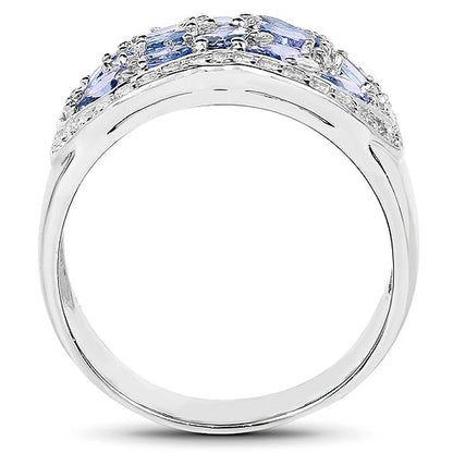 2.62 Carat Genuine Tanzanite and White Topaz .925 Sterling Silver Ring