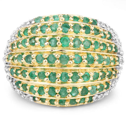 2.16 Carat Genuine Emerald and White Topaz .925 Sterling Silver Ring