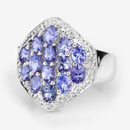 2.41 Carat Genuine Tanzanite and White Topaz .925 Sterling Silver Ring