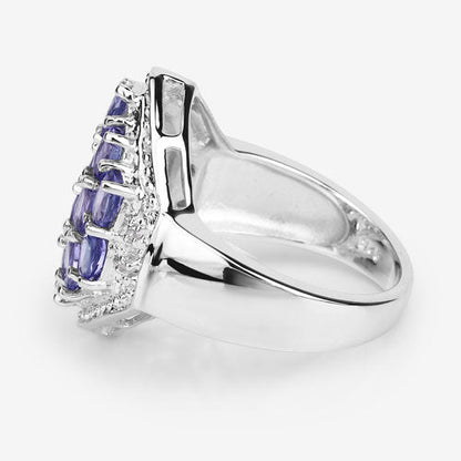 2.41 Carat Genuine Tanzanite and White Topaz .925 Sterling Silver Ring