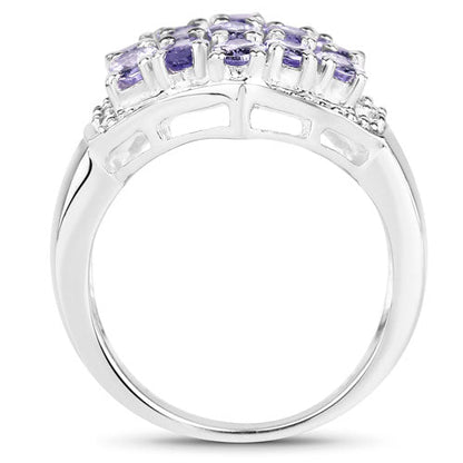 2.41 Carat Genuine Tanzanite and White Topaz .925 Sterling Silver Ring
