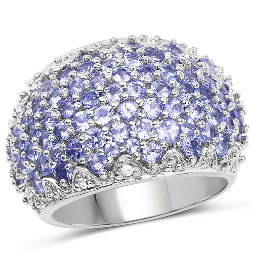 3.01 Carat Genuine Tanzanite and White Diamond .925 Sterling Silver Ring