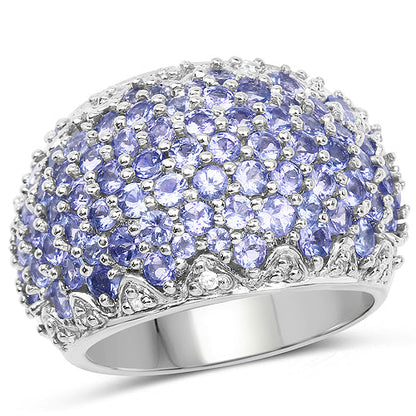 3.01 Carat Genuine Tanzanite and White Diamond .925 Sterling Silver Ring