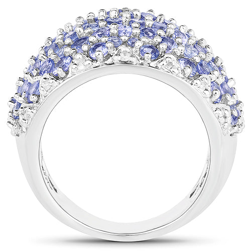 3.01 Carat Genuine Tanzanite and White Diamond .925 Sterling Silver Ring