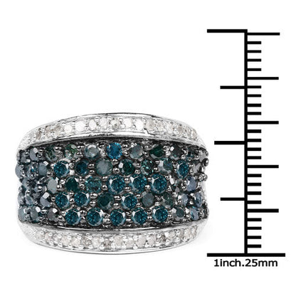 1.38 Carat Genuine Blue Diamond and White Diamond .925 Sterling Silver Ring