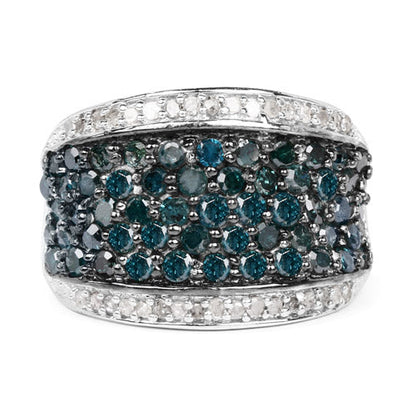 1.38 Carat Genuine Blue Diamond and White Diamond .925 Sterling Silver Ring