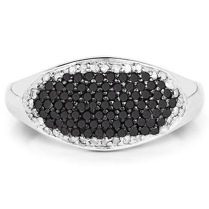 0.46 Carat Genuine Black Diamond and White Diamond .925 Sterling Silver Ring