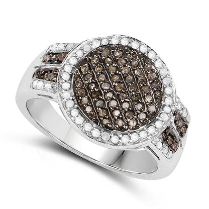 0.44 Carat Genuine Champagne Diamond and White Diamond .925 Sterling Silver Ring
