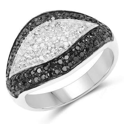 0.51 Carat Genuine Black Diamond & White Diamond .925 Sterling Silver Ring