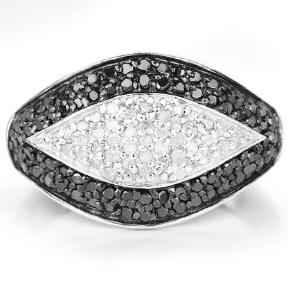 0.51 Carat Genuine Black Diamond & White Diamond .925 Sterling Silver Ring