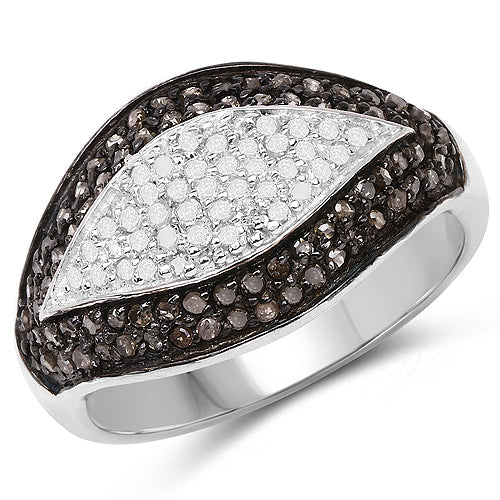 0.50 Carat Genuine Champagne Diamond and White Diamond .925 Sterling Silver Ring