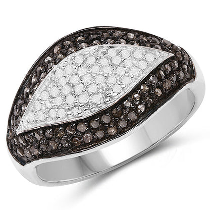 0.50 Carat Genuine Champagne Diamond and White Diamond .925 Sterling Silver Ring