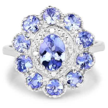 1.77 Carat Genuine Tanzanite and White Topaz .925 Sterling Silver Ring