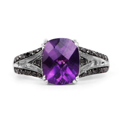 2.87 Carat Genuine Amethyst and Black Diamond .925 Sterling Silver Ring