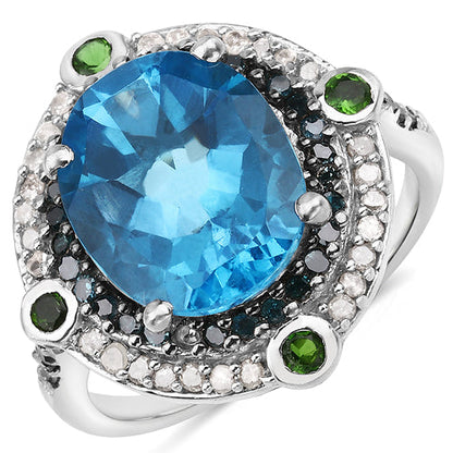 5.84 Carat Genuine Multi Stones .925 Sterling Silver Ring