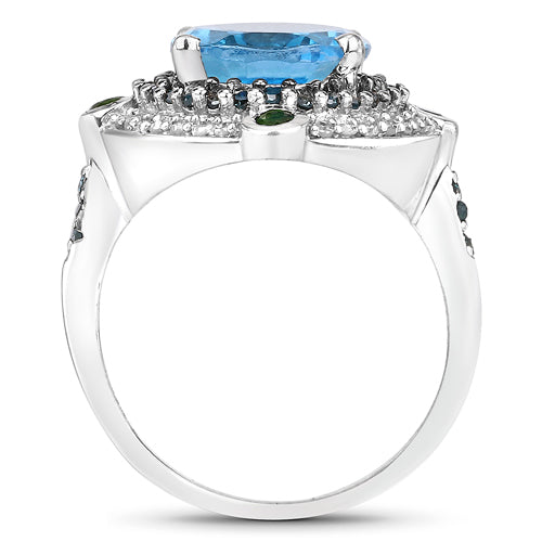 5.84 Carat Genuine Multi Stones .925 Sterling Silver Ring