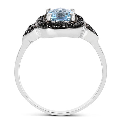 1.19 Carat Genuine Swiss Blue Topaz & Black Diamond .925 Sterling Silver Ring
