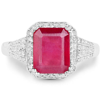 4.55 Carat Glass Filled Ruby and White Topaz .925 Sterling Silver Ring