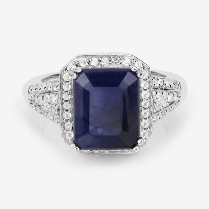 4.80 Carat Glass Filled Sapphire and White Topaz .925 Sterling Silver Ring