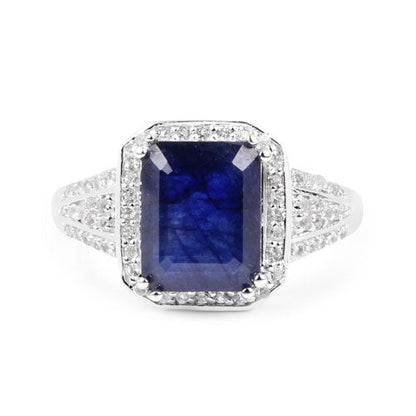 4.80 Carat Glass Filled Sapphire and White Topaz .925 Sterling Silver Ring