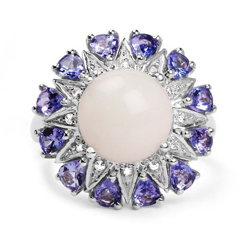 4.25 Carat Genuine Opal, Tanzanite & White Topaz .925 Sterling Silver Ring