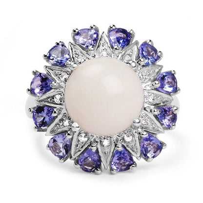 4.25 Carat Genuine Opal, Tanzanite & White Topaz .925 Sterling Silver Ring