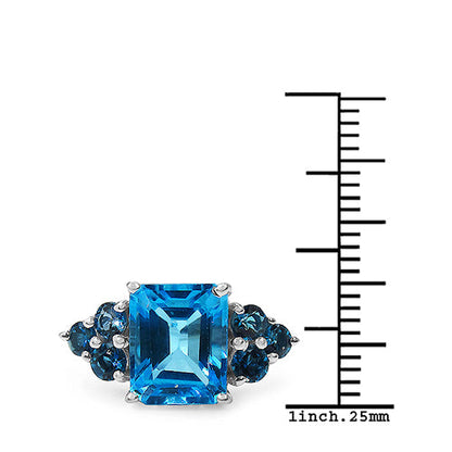 4.72 Carat Genuine Swiss Blue Topaz & London Blue Topaz .925 Sterling Silver Ring