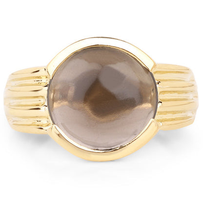 14K Yellow Gold Plated 4.89 Carat Genuine Smoky Quartz .925 Sterling Silver Ring