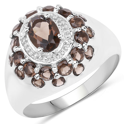 1.90 Carat Genuine Smoky Quartz .925 Sterling Silver Ring