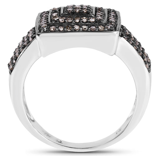 0.42 Carat Genuine Champagne Diamond .925 Sterling Silver Ring