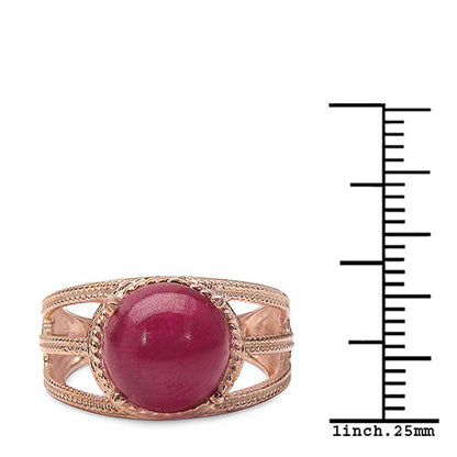 14K Rose Gold Plated 6.55 Carat Genuine Glass Filled Ruby .925 Sterling Silver Ring