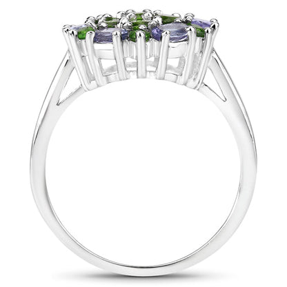 2.03 Carat Genuine Tanzanite and Chrome Diopside .925 Sterling Silver Ring
