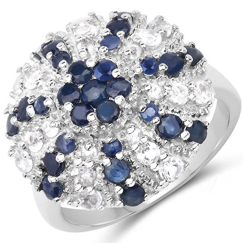 1.78 Carat Genuine Blue Sapphire & White Topaz .925 Sterling Silver Ring