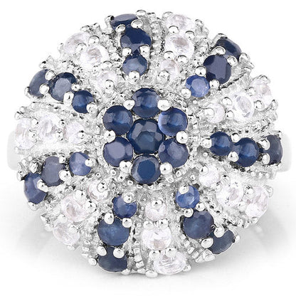 1.78 Carat Genuine Blue Sapphire & White Topaz .925 Sterling Silver Ring