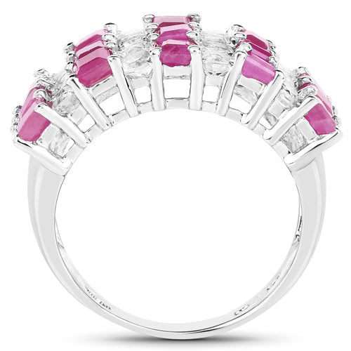 4.14 Carat Genuine Ruby and White Topaz .925 Sterling Silver Ring
