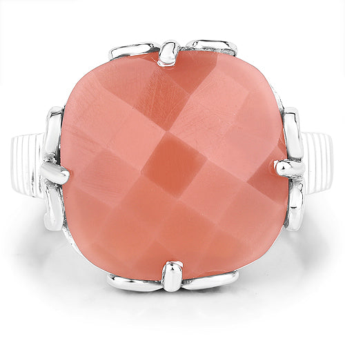 12.75 Carat Genuine Peach Moonstone .925 Sterling Silver Ring