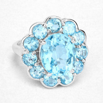 8.77 Carat Genuine Swiss Blue Topaz .925 Sterling Silver Ring